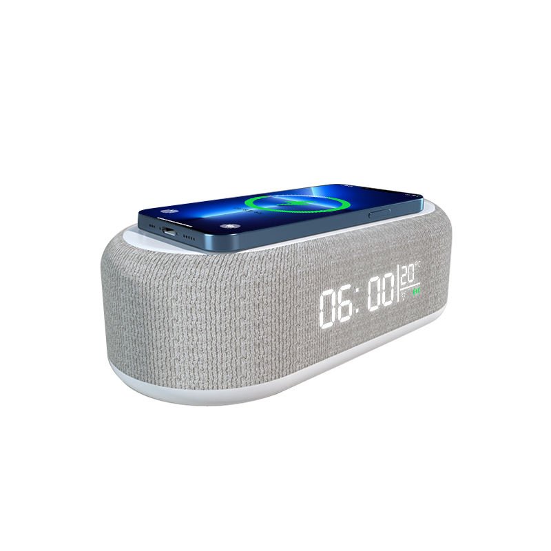 4 in 1 Phone Holder qi Wireless Charge Night Light Alarm Clock Wireless Charger with BT Speaker